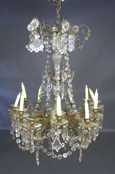 19th/20th C. Gilt-Brass & Crystal Chandelier.