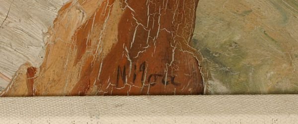 SIGNED NIOLA OIL ON BOARD VILLAGE RAINS - 2