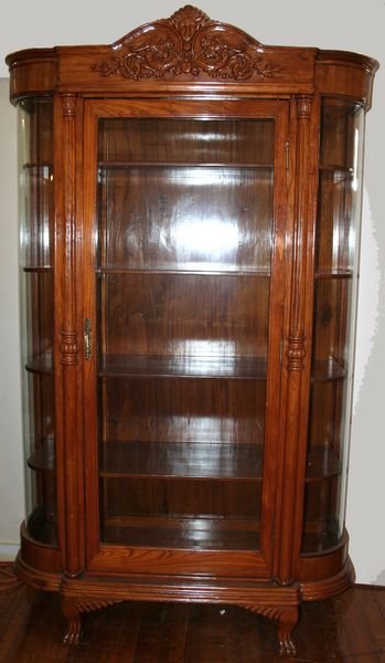 20th C. VARNISHED CABINET, CURVED GLASS SIDES - 2