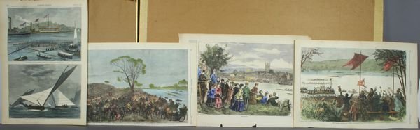 4 Boat Race Prints (ca. 1875), Various Sizes.