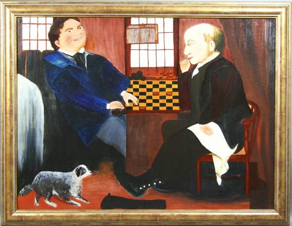 19th C. American, O/C, "The Game Player"