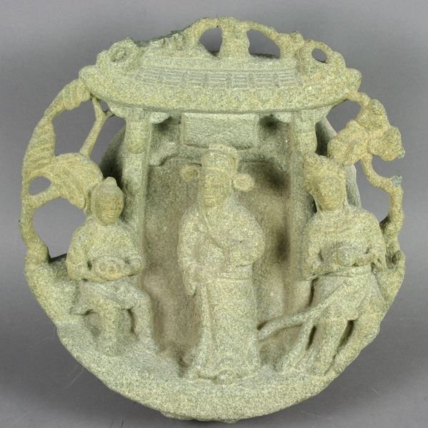 19th C. Chinese Carved Stone Temple Wall Relief.