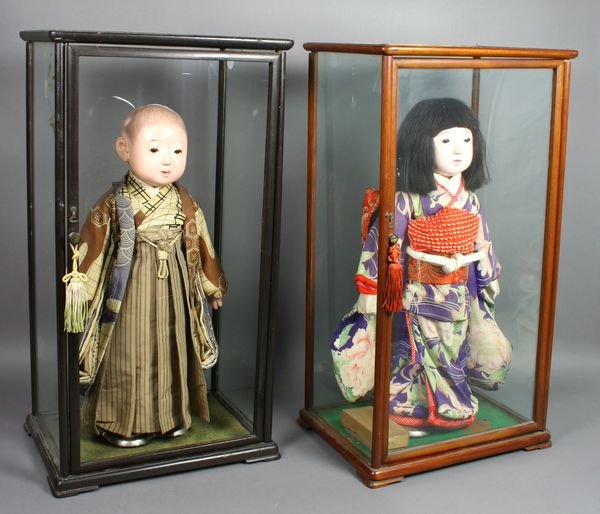 Pair of Japanese Dolls, Authentic Dress from Silk
