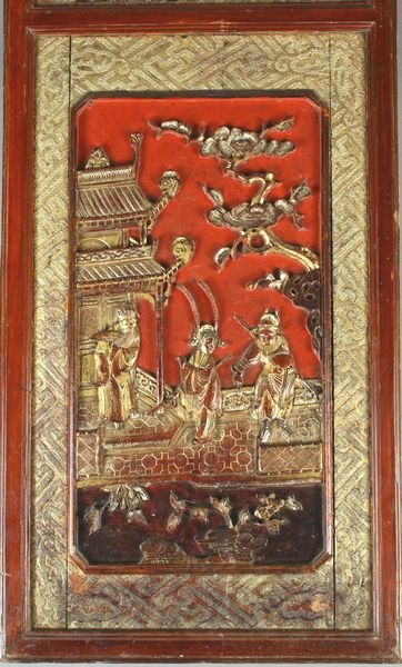 19th C. Chinese Carved Wood Mirrored Panel. - 2