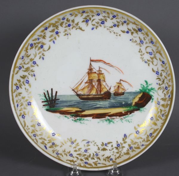 18/19th C. Paris Porcelain Plate w/ Ship