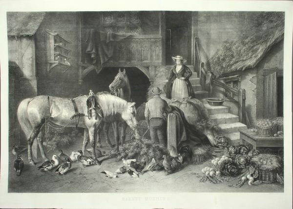 "Market Morning" (1867), Steel Engraving, unframe