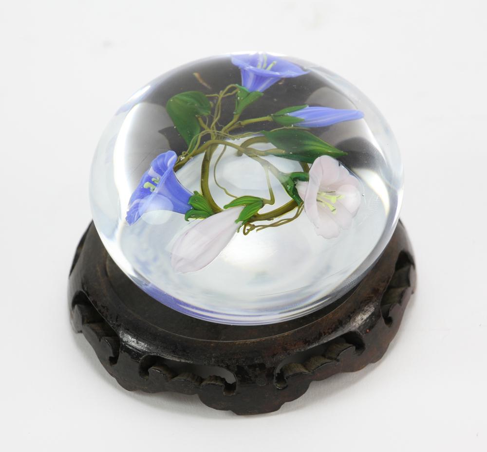 Paul Stankard Paperweight: Paul Stankard (American, b. 1943), floral paperweight signed with 'S' cane, numbered and dated 'A26 1984', 3 1/8" diameter. Provenance: Peabody, Massachusetts collection.