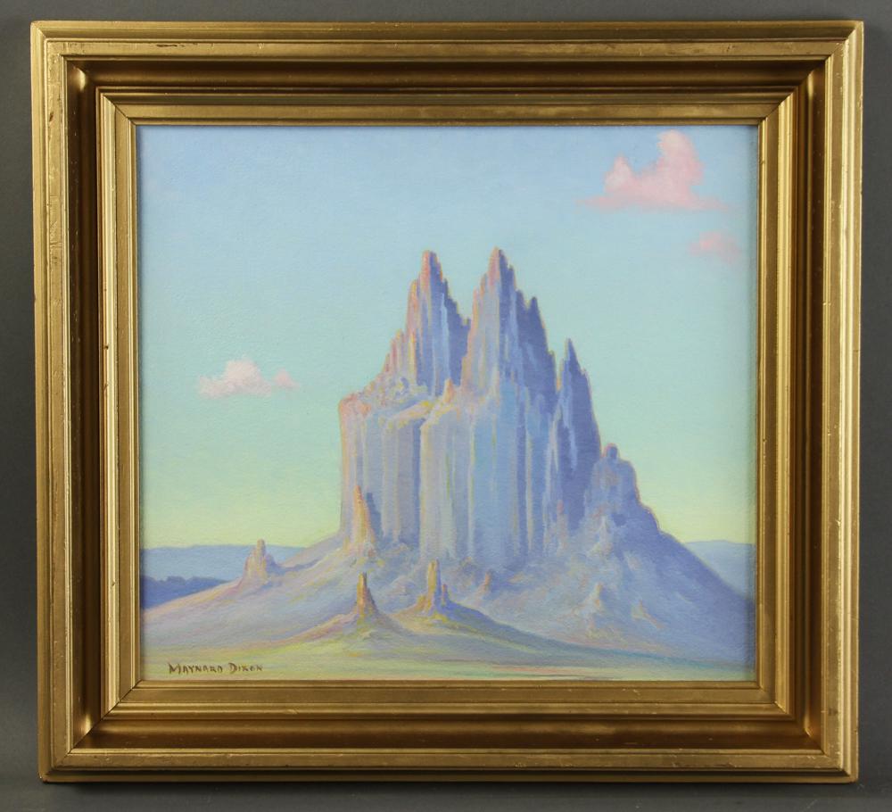 Maynard Dixon, Monument Valley, Oil on Board: Maynard Dixon (American, 1875-1946), Monument Valley, oil on board, signed L/L, 14" x 15 1/2", framed 18 1/2" x 20". Provenance: Lake Forest, Illinois estate.