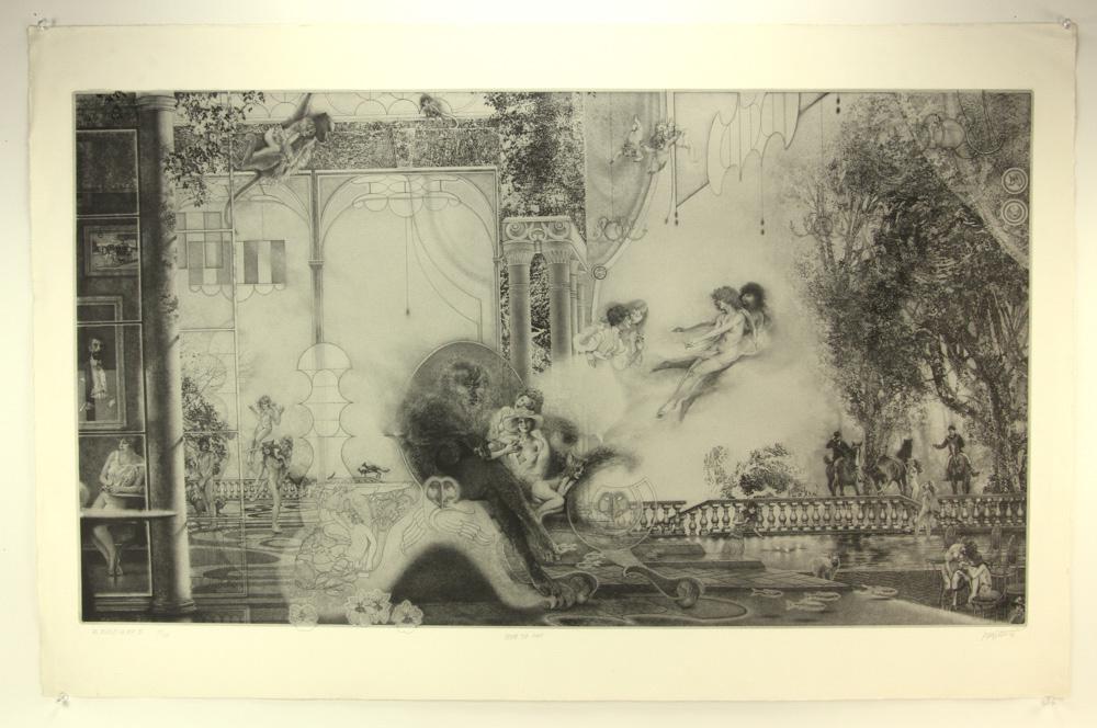 Peter Milton, Before the Hunt, Etching: Peter Milton (American, b. 1930), "Les Belles et la Bete II: Before the Hunt", etching and engraving, titled and editioned 117/160 L/L, signed and dated 1978 L/R, sheet size 27 1/4" x 42". Provenance: