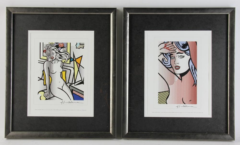 Roy Lichtenstein, Signed Prints of Nudes: Roy Lichtenstein (1923-1997), two (2) prints, one titled 'Nude With Yellow Pillow, one titled 'Nude With Blue Hair', both signed, both approximately 8" x 10 1/2" (sight), from the 'Nudes' portfolio pu