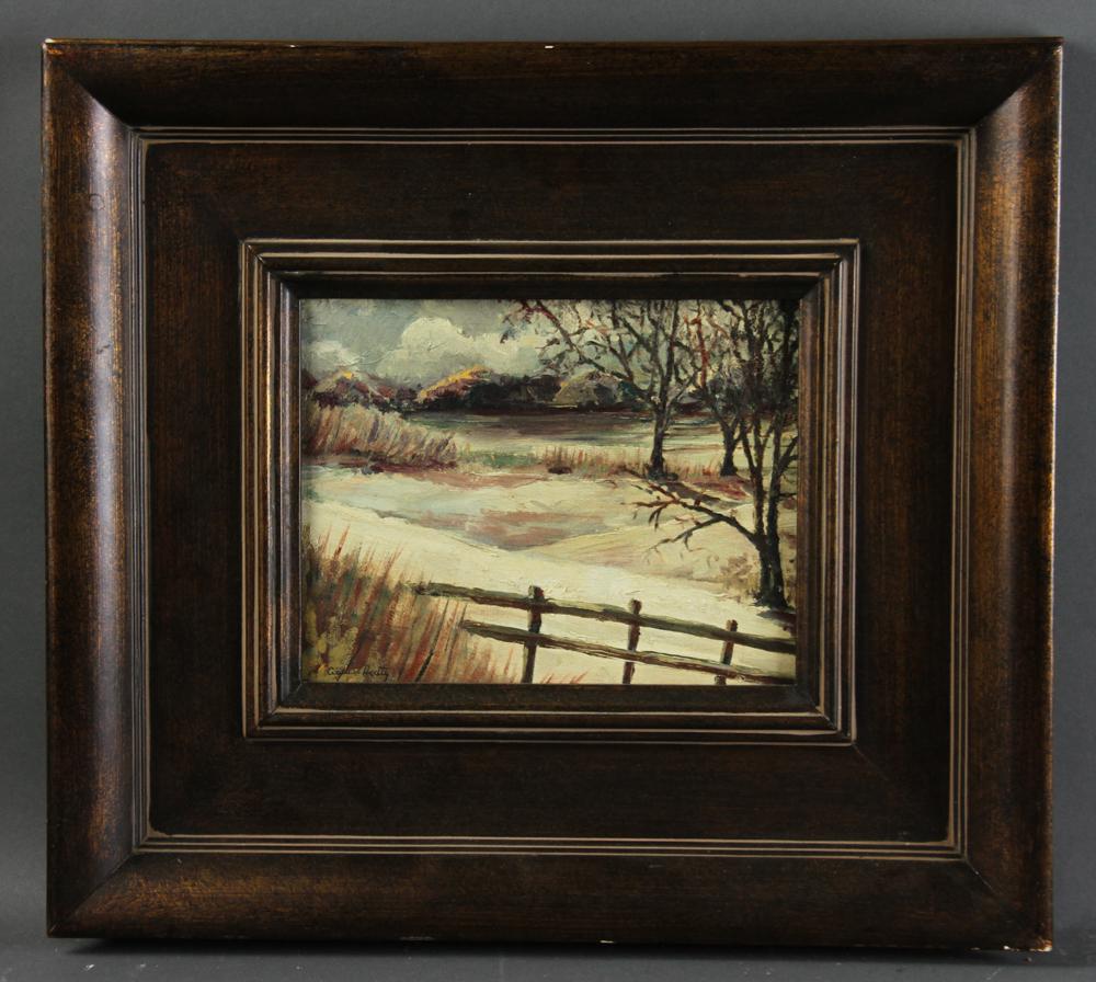Alfred Heber Hutty, Winter Scene, Oil on Panel: Winter scene, oil on panel, signed L/L, Alfred Heber Hutty (American, 1877-1954), 8" x 10", frame 17" x 19". Provenance: Private collection New York, New York.