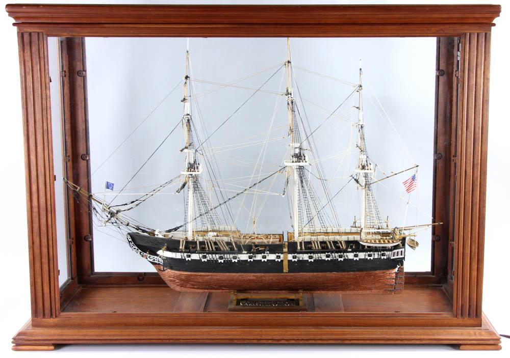 C1900 Cased Ship Model of USS Constitution: Circa 1900 model of USS Constitution in glass case 28 1/2" x 41" x 17".