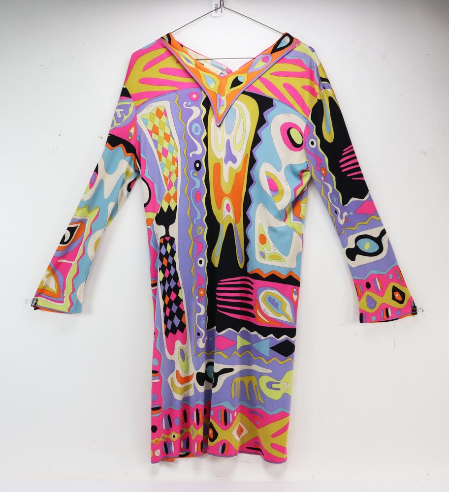 Emilio Pucci Dress: Emilio Pucci dress, labeled Florence, Italy and Lord & Taylor 100% silk, size 14. Provenance: From a Reading, Massachusetts estate.