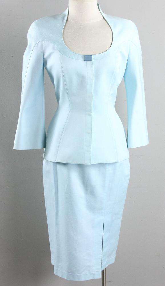 Thierry Mugler Vintage Pale Blue Jacket/Skirt Suit: Thierry Mugler vintage pale celestial blue jacket/skirt suit. Provenance: From a California collector.
