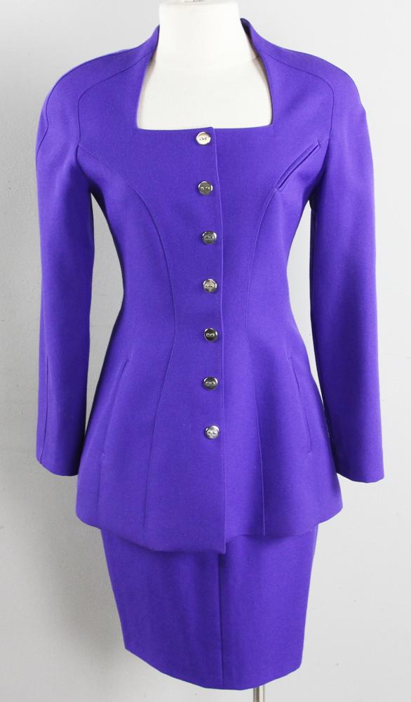 Thierry Mugler Purple Velvet Skirt Suit: Thierry Mugler purple velvet jacket with skirt, size 42. Provenance: From a California collector.