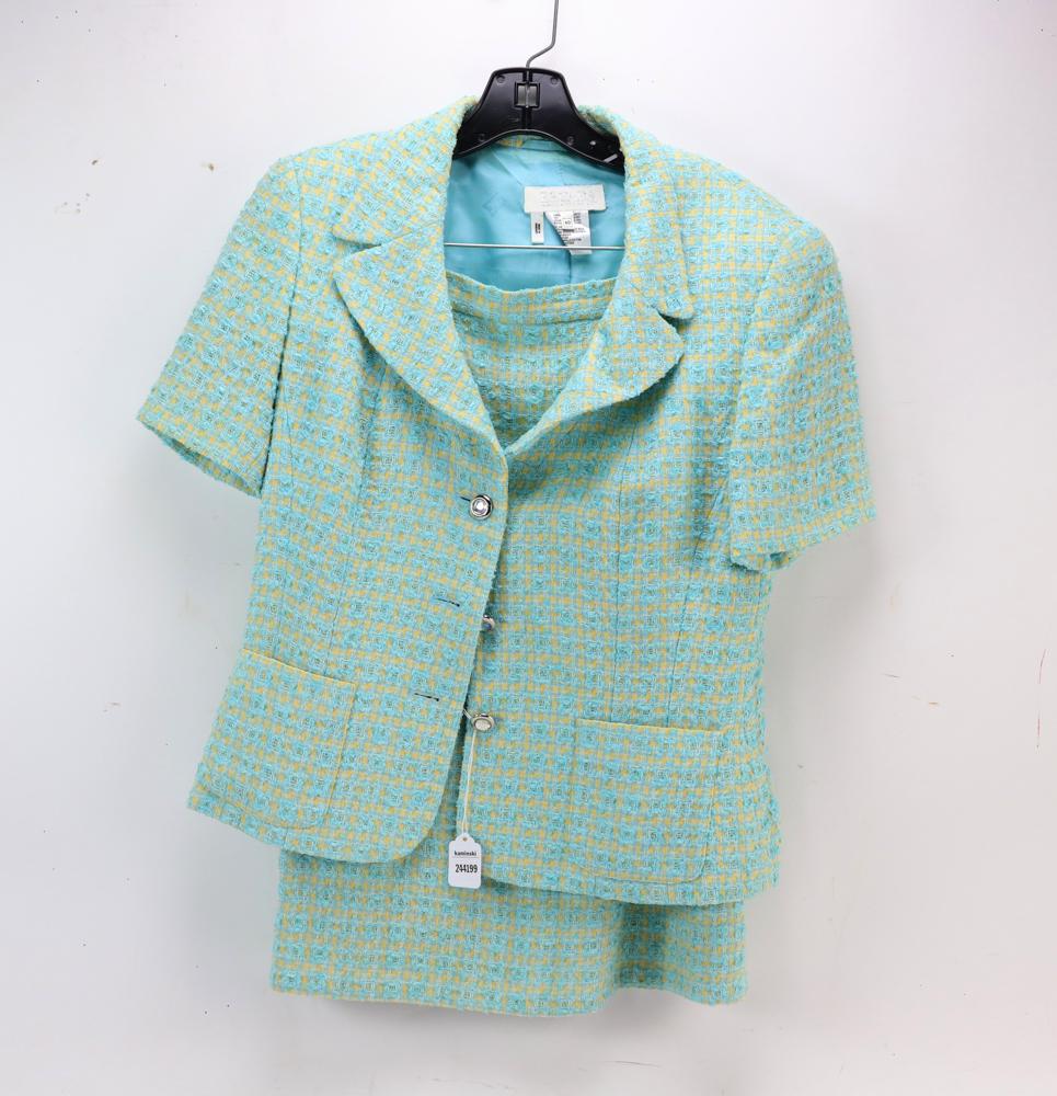 Escada Suit Rayon Wool Blend: Escada suit, rayon, wool, cotton, nylon. Size 40. Good condition.