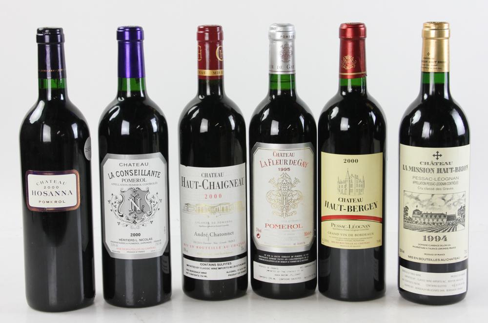 Group of Assorted French Wines: Group of wines, to include: (1) 2000 Chateau Haut-Chaigneau Andre Chatonnet Pomerol; (1) 2000 Chateau Haut-Bergey cab; (1) 2000 Chateau Hosanna Pomerol; (1) 2000 Chateau La Conseillante Pomerol; (1) 1