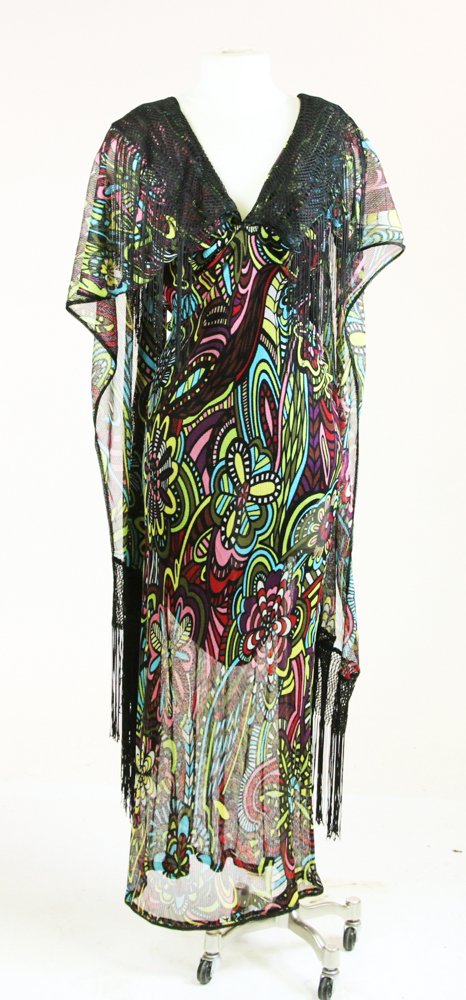 Missoni Evening Dress w/ Attached Shawl: Missoni evening dress wih attached shawl in bright color knit, size 40. Provenance: From an Ipswich, Massachusetts estate.