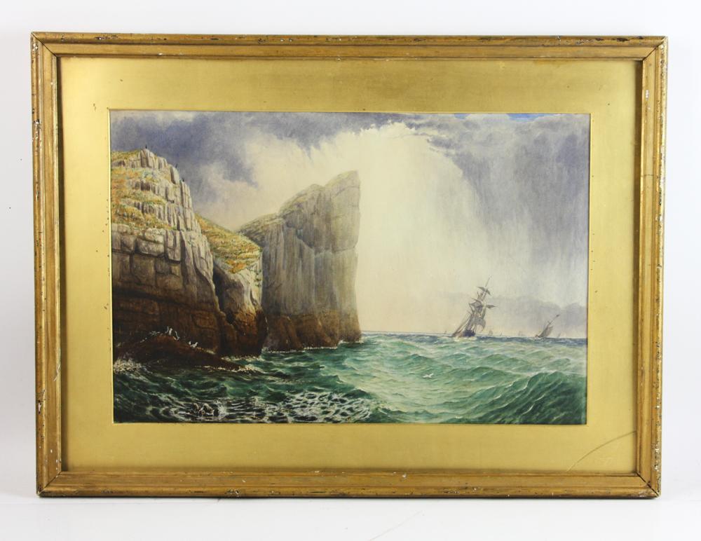 Robert Gifford, Seascape with Ships, Watercolor: R. Swain Gifford signed (Robert Swain Gifford, 1840-1905), seascape with ships, watercolor, 13 1/2" x 20 1/2", framed 19 1/2" x 26 1/2".
