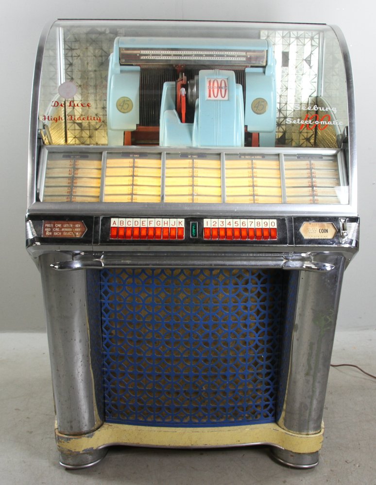 Select-O-Matic 100 Jukebox: Select-O-Matic 100 jukebox, in working condition, 53 1/2" H x 34 1/2" W x 26" D. Provenance: From a Waldingfield Road, Ipswich, Massachusetts estate.