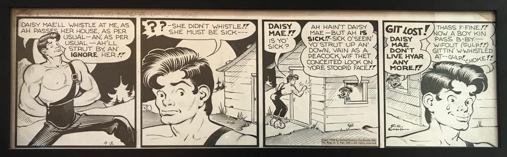 Al Capp, Original 1948 Cartoon, Pen and Ink Proof: Al Capp, 1948 cartoon strip, original pen and ink proof, 8" x 23 1/2" framed. Provenance: From a San Clemente, California estate.