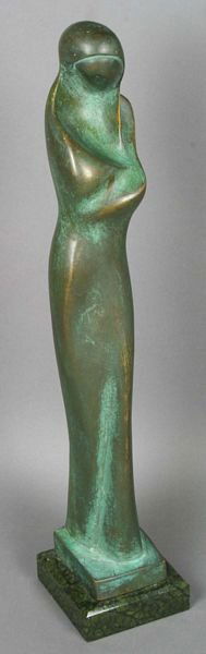 Alexander Archipenko, Bronze of Woman: Alexander Archipenko (American, 1887-1964), bronze sculpture of a woman, posthumous casting, 14"h., signed "Archipenko 1928 7/3". Small chip on bottom edge of marble base.