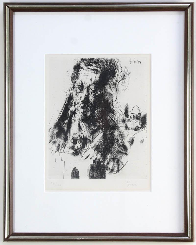 Jack Levine, Meditation, Lithograph: Jack Levine (1915-2010), 'Meditation', lithograph 23/100, signed L/R, 9 3/4" x 8 1/2", framed 19 1/4" x 15 1/4". Provenance: Rockport estate.