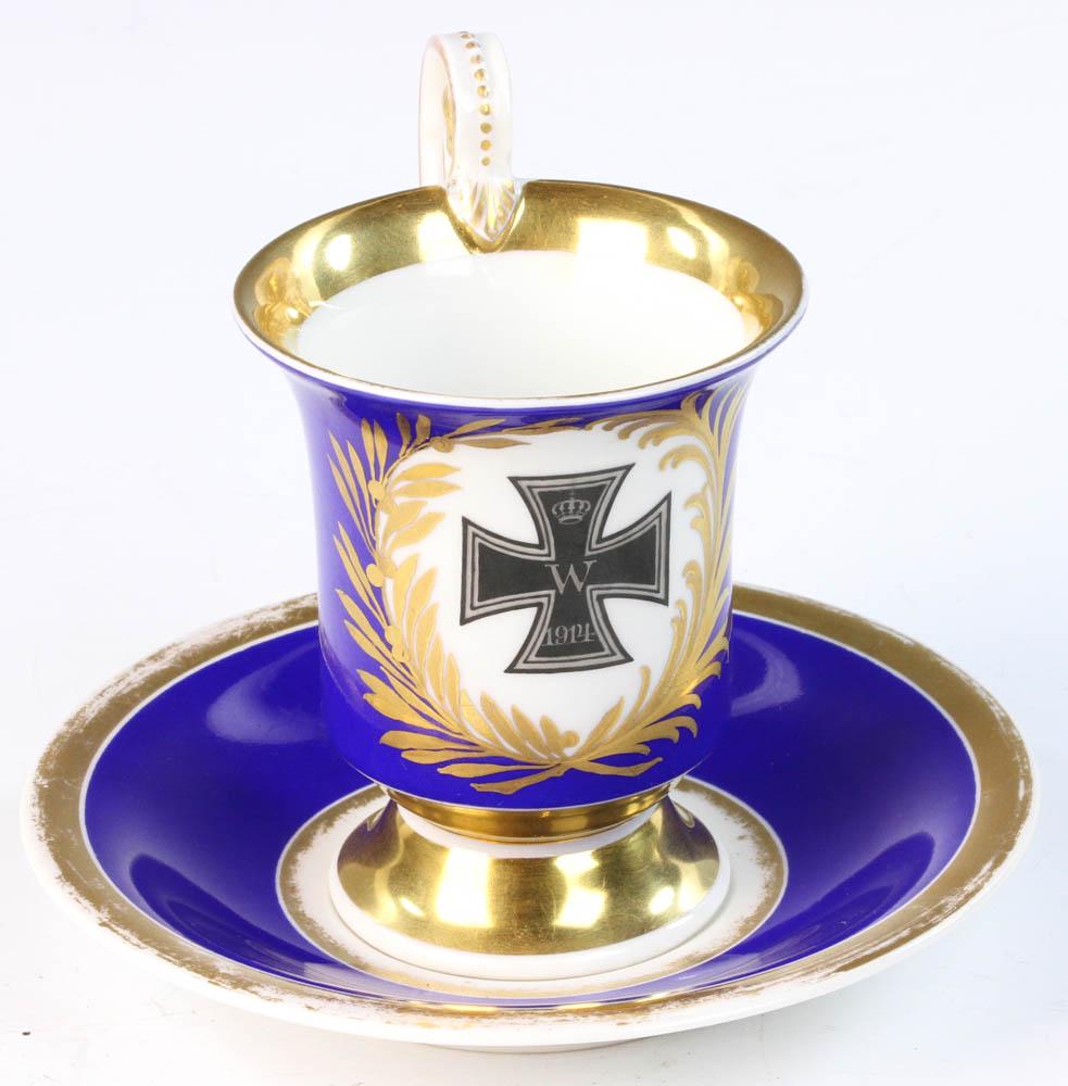 World War One Prussian KPM Cup & Saucer: Antique World War I Prussian KPM cup and saucer, 5 3/4".