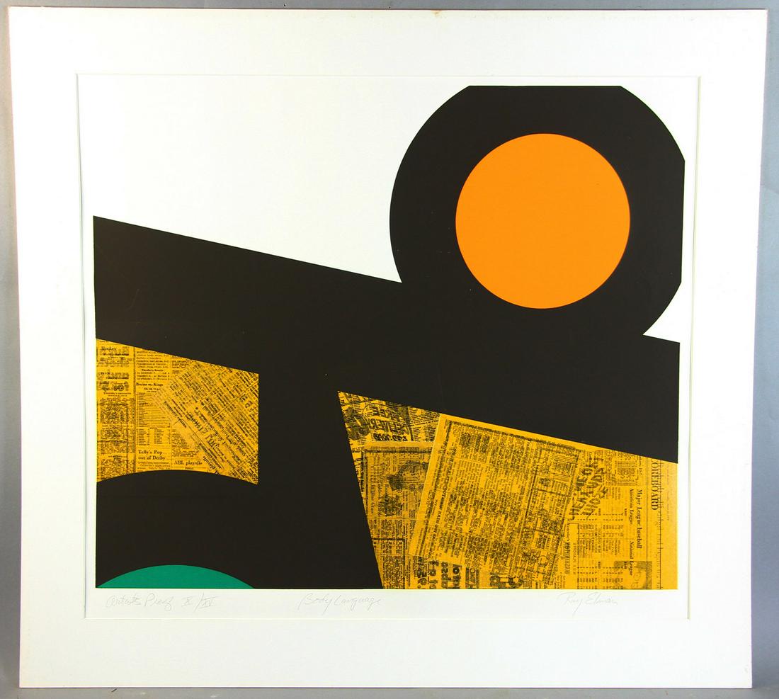 Ray Elman, Body Language, Serigraph and Collage: Ray Elman (b.1955), 'Body Language', serigraph and collage, artist proof, pencil signed, titled and marked 'Artist Proof X/XV', 32" x 28" (sheet), unmatted, unframed. Provenance: Lawrence, Massachuset