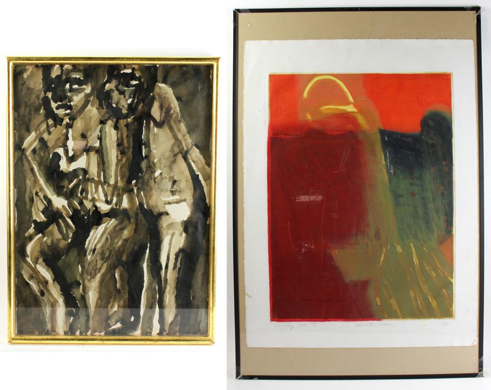 Two Artworks by Donald Kelley: Two artworks by Donald Kelley (1928-2018), to include: "Spanish Guitar Player", watercolor, pencil signed D.C. Kelley L/L, dated April 98 L/R, 25 1/4" x 20", frame 26 1/2" x 21 1/4"; "Gloucester Swan"