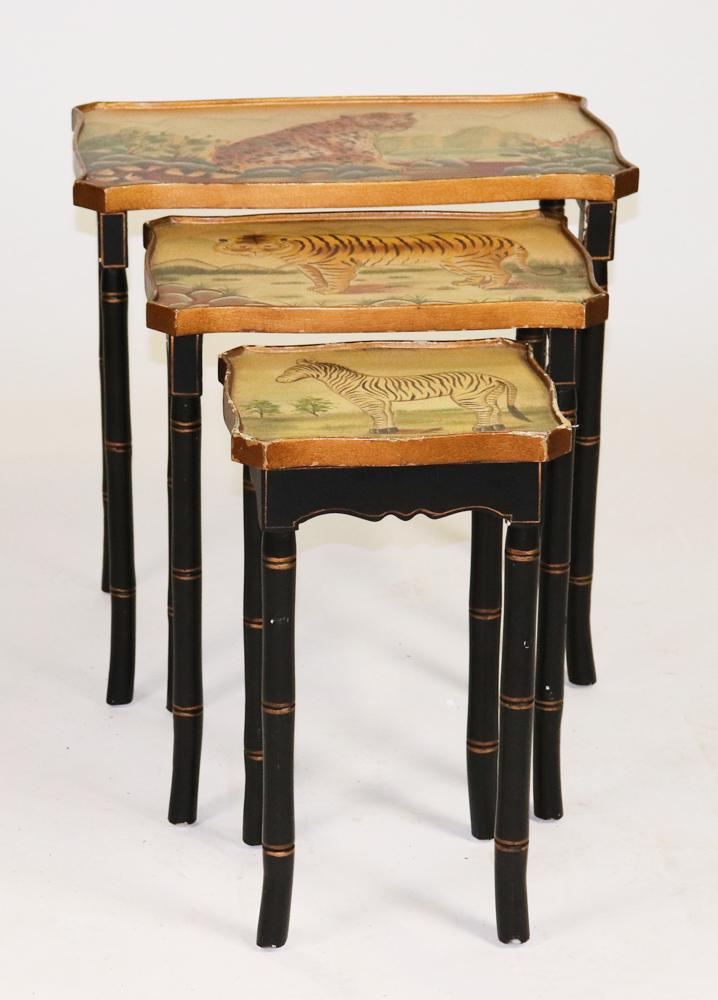 Nest of (3) Tables with Animal Motif: Nest of three (3) tables with animal motif, 23" x 22" x 15". Provenance: From a Palm Beach, Florida estate.