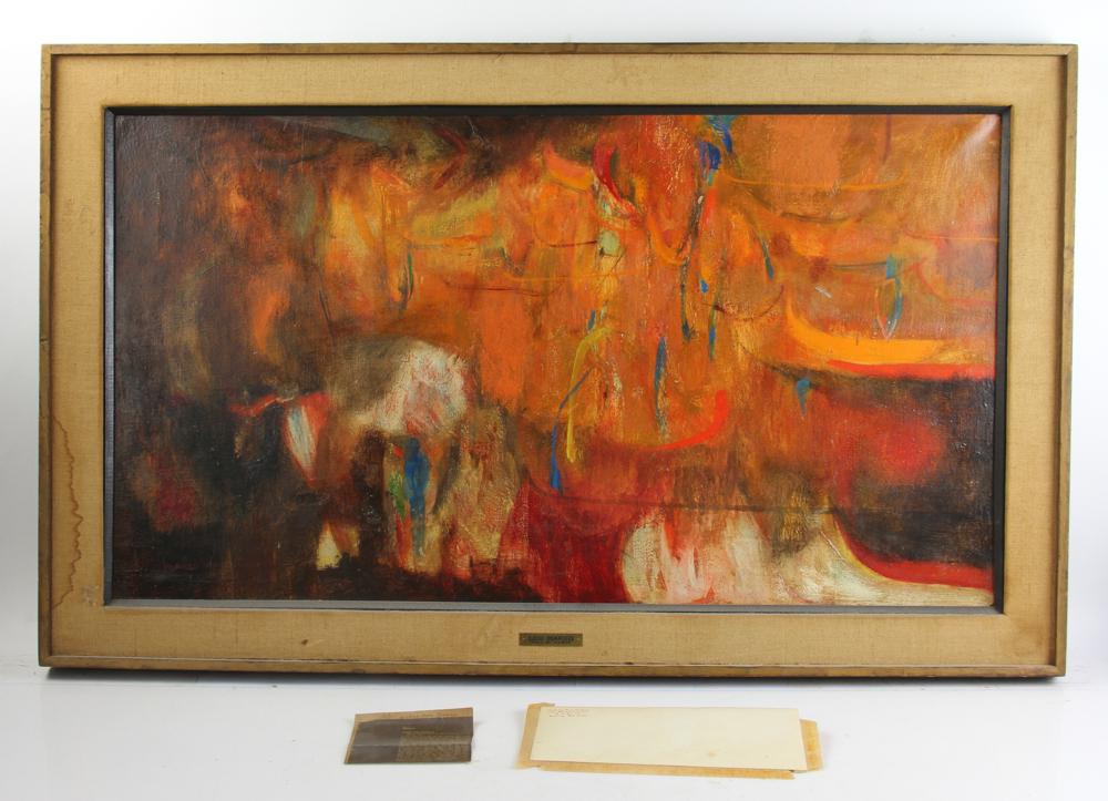 Leo Manso, Fall of Icarus, Oil on Canvas: Leo Manso, "Fall of Icarus", oil on canvas, 20" x 35", framed 26" x 40". Provenance: From the estate of James Herbert, owner and operator of the Londontowne Galleries antiques business in Somerville f