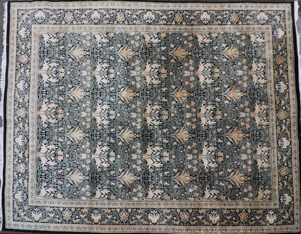 Indo Tabriz Rug, English William Morris Design: Indo Tabriz rug with English William Morris design, 13' 8" x 9' 11". Provenance: From a Boca Raton, Florida estate.