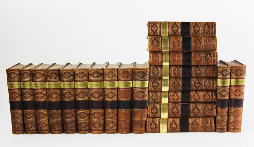 The Writings of William Makepeace Thackeray: Thackeray's Works, the writing of William Makepeace Thackeray in twenty (20) volumes, published by Smith' Elder & Co., London 1969, each volume measures 8" x 5 1/2" (replacement spine title labels). P