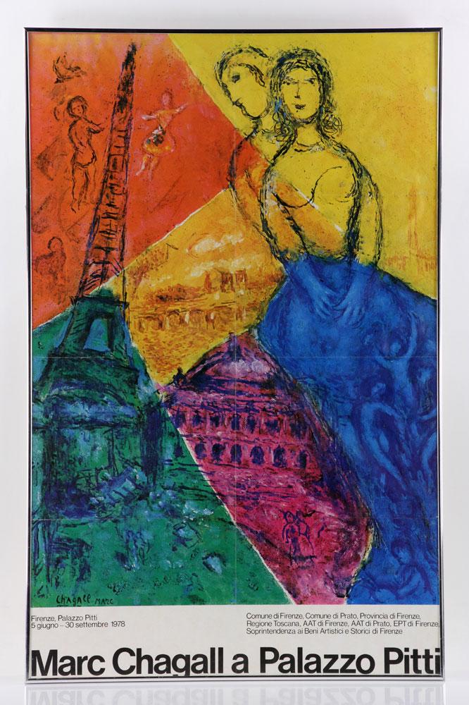 Chagall Poster: Framed Marc Chagall poster, 39" x 25".
