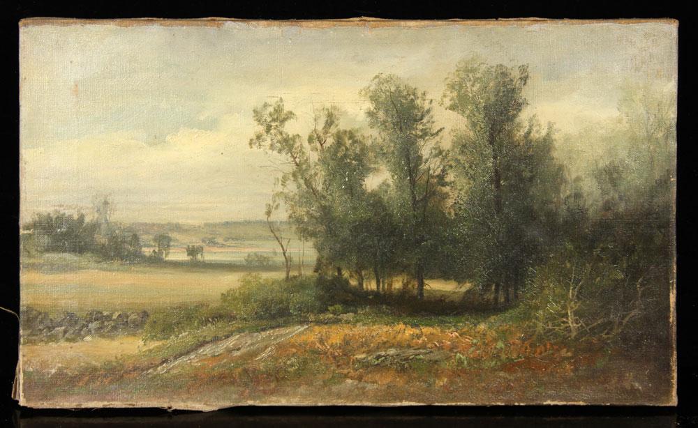 19th/20th C. Landscape, Oil on Canvas: Late 19th/early 20th century landscape, oil on canvas, unsigned, 12" h x 20" w. Provenance: From the estate of the late Harry Reed Everson, an avid collector from Marblehead, Massachusetts.