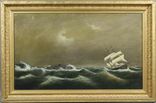 Clement Drew, Twin Lights From Gloucester, o/c: Clement Drew (American, 1806-1889), Twin Lights from Gloucester, o/c, 18" x 30", in frame 23" x 35 1/2", signed LR. Good condition.