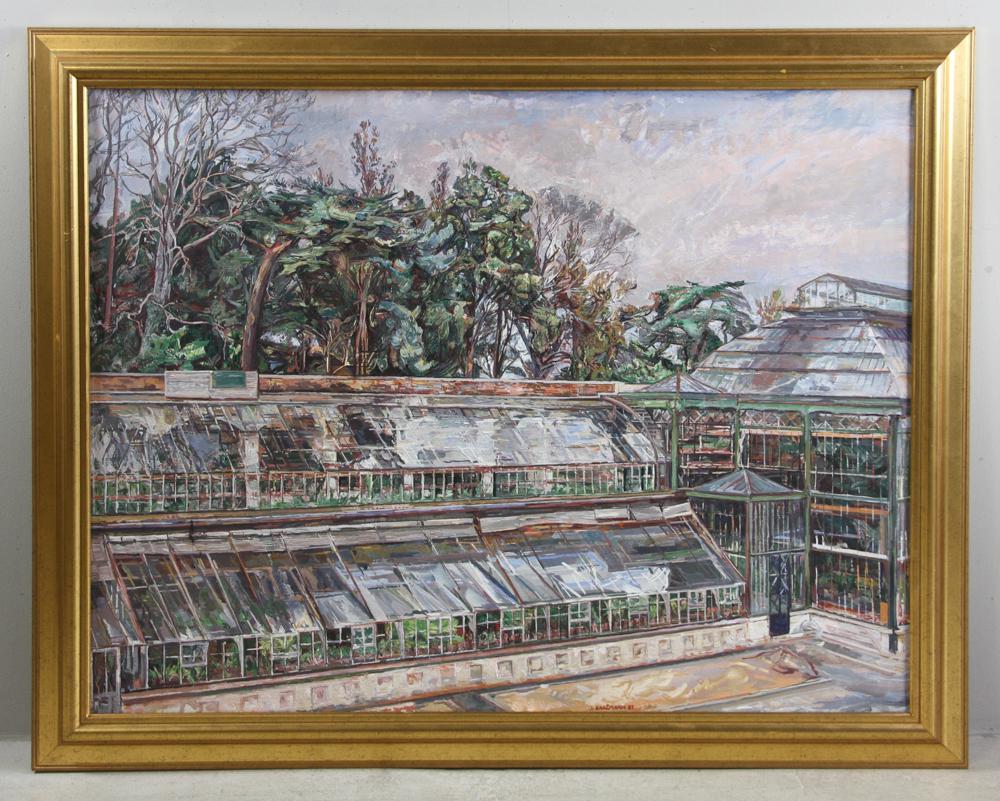 Jacques Hartmann, Paris Botanical Garden, Oil on Canvas: Jacques Hartmann, Paris botanical garden, oil on canvas, signed and dated L/R J. Hartmann '81, 35" x 46", framed 41" x 52". Provenance: From a Boca Raton, Florida estate.