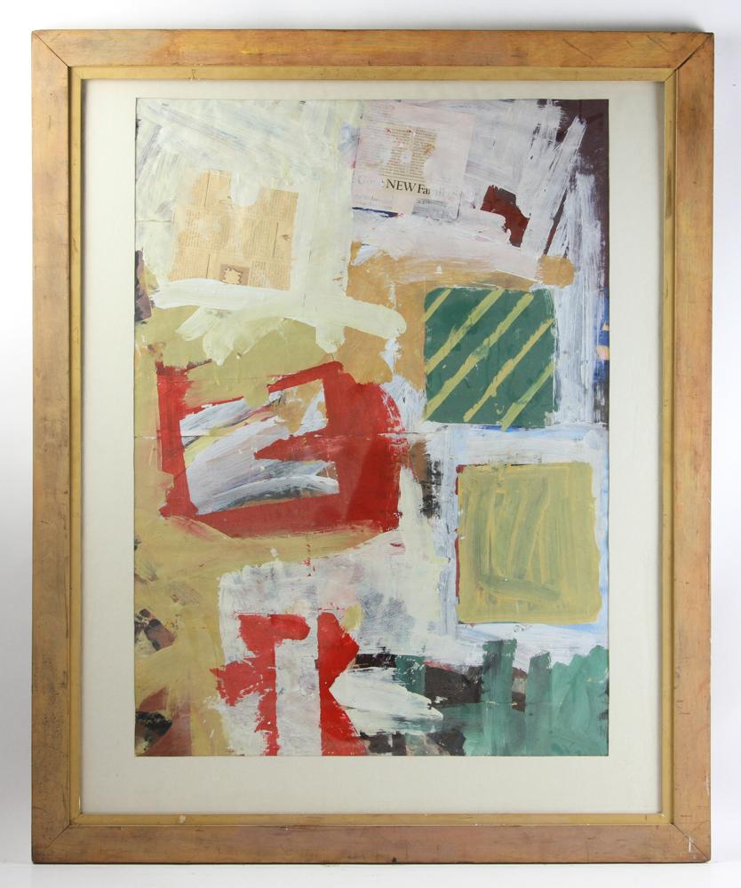 Peter Woof, Abstract Collage: Peter Woof (British), abstract collage, 31" x 22", framed 40" x 32". Provenance: From a Palm Beach, Florida estate.