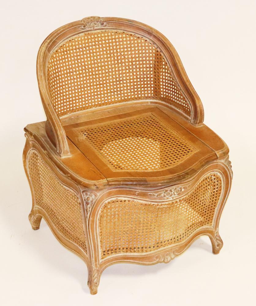 French Louis XVI Style Commode Chair: French Louis XVI-style commode chair, 30" H x 22" W x 24" D.