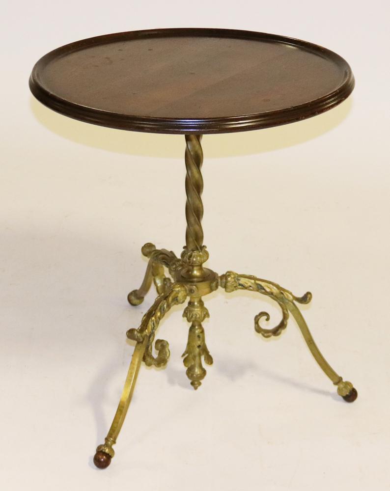 French Style Brass Occasional Table: French-style brass occasional table with dish top, 25" H x 21" W. Provenance: From a Boca Raton, Florida estate.