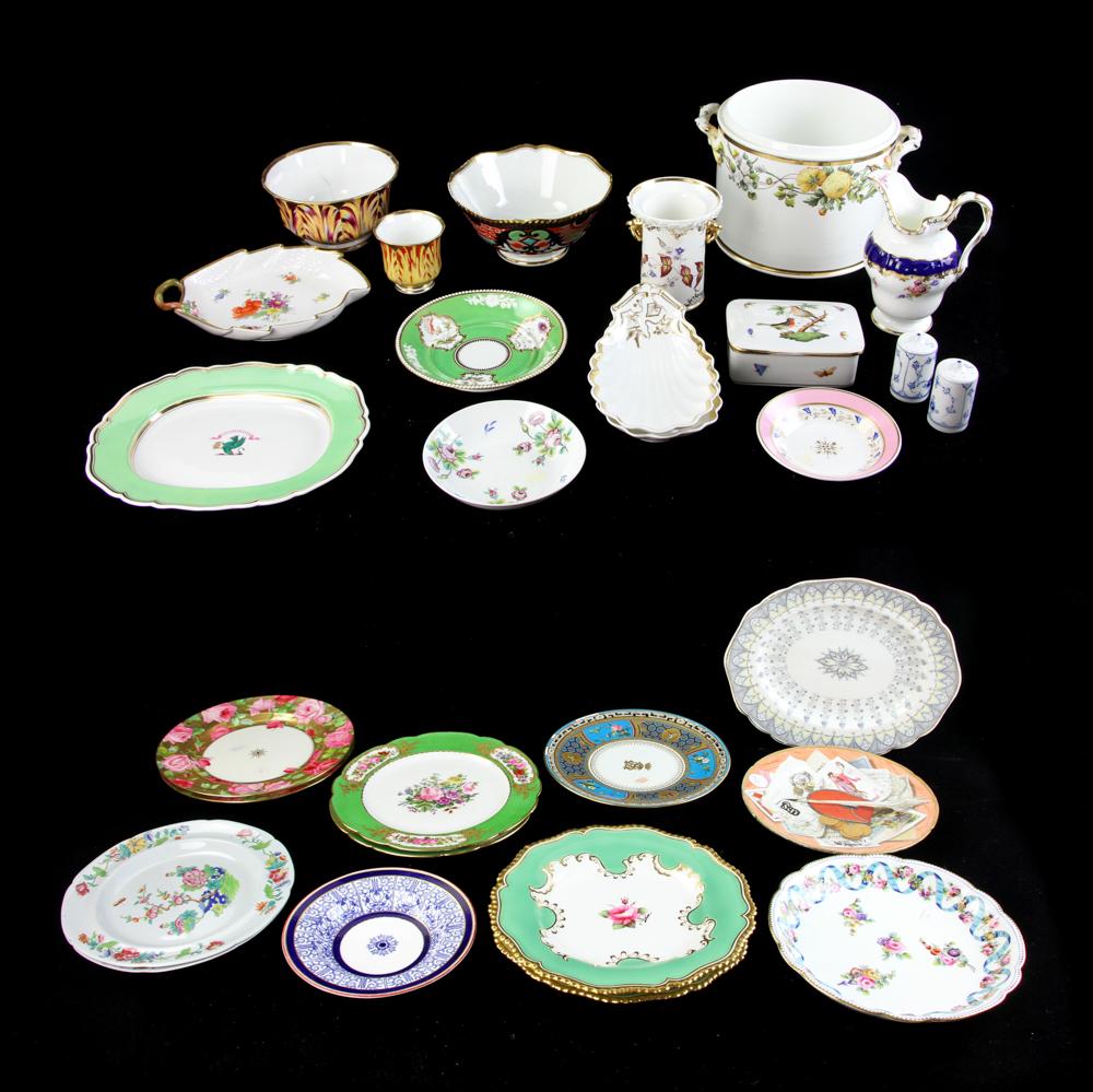Group of Miscellaneous Porcelain: Group of miscellaneous porcelain to include Mintons, Herend, Spode, Royal Worcester, B & G, etc., twenty-nine (29) pieces total, largest 6 1/2" H x 8 1/8" diameter. Provenance: Estate of Alfreda Roche