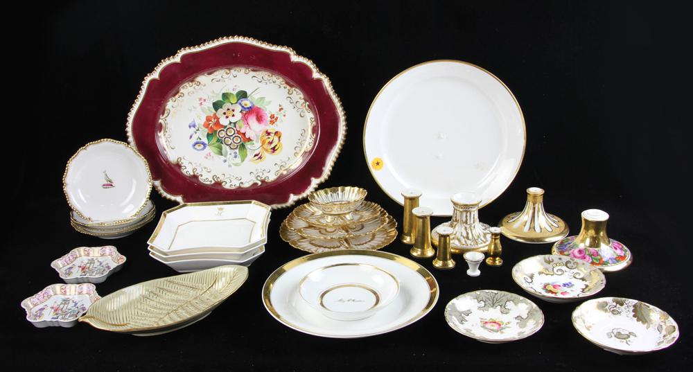 Group of Miscellaneous Porcelain: Group of miscellaneous porcelain to include Mottahedeh, KPM, Sevres, Wedgwood, Worcester, etc., nineteen (19) pieces total, largest 17" H x 14" diameter. Provenance: Estate of Alfreda Rochelle-Thomas,