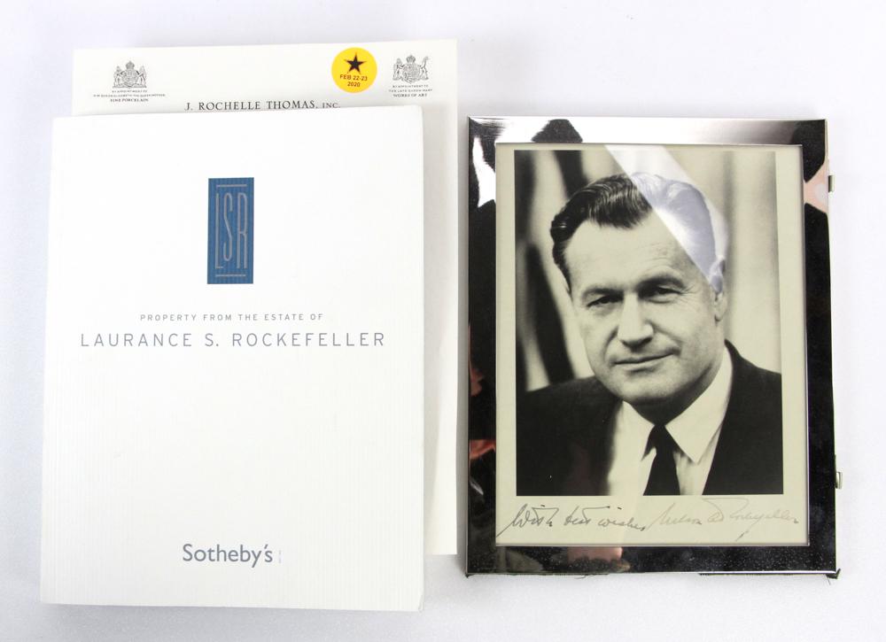 Sothebys Catalog and Signed Rockefeller Photo: Sotheby's, New York, Property from the Estate of Laurance S. Rockefeller, Sale #8152, October 2005 catalog with signed framed photograph of Nelson Rockefeller, 10 1/4" x 8 1/4". Provenance: Estate of 