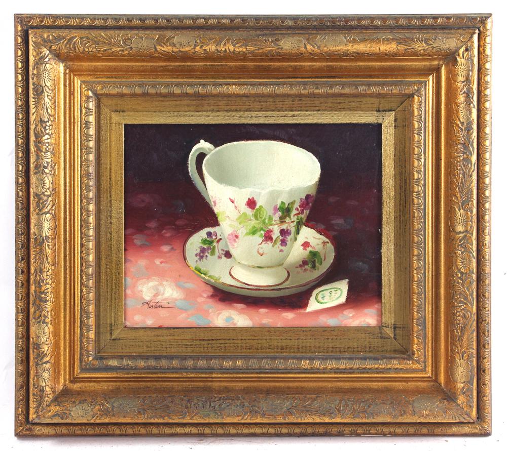 Signed Austin Oil on Canvas of Tea Cup (1 of 5)
