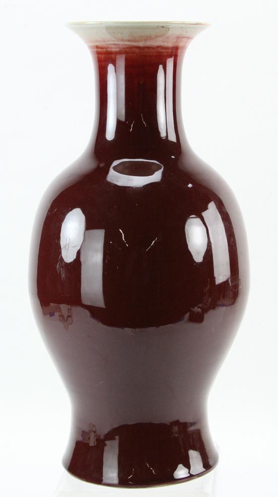 19th/Early 20thC Chinese Ox Blood Glaze Vase: 19th/early 20th century Chinese ox-blood glaze vase, 17" H. Provenance: From a Wells, Maine estate.