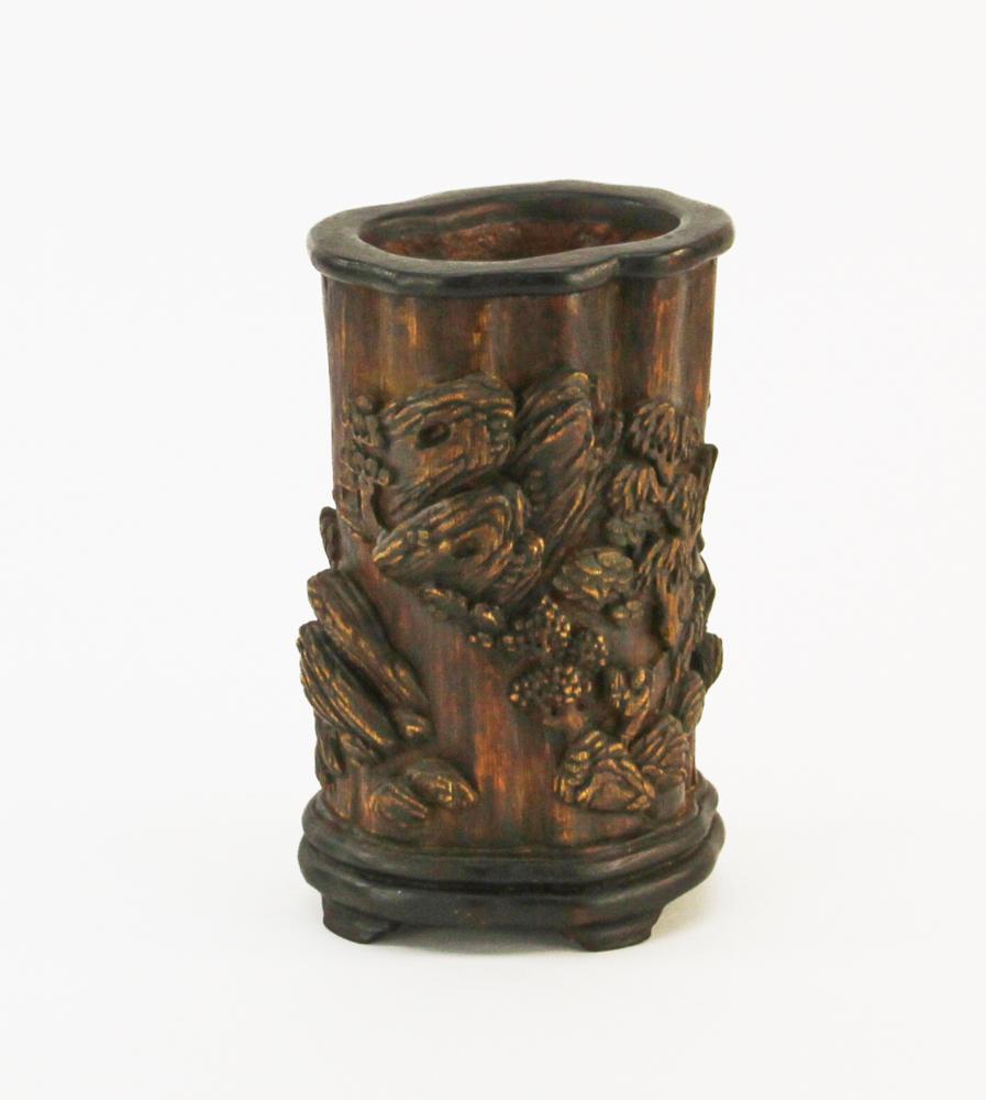 Chinese Carved Chen Xiang Wood Brush Pot (1 of 2)