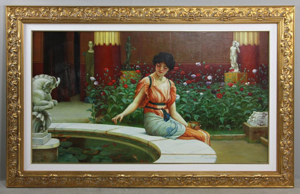 19thC Style, Girl by Fountain, Oil on Canvas (1 of 7)