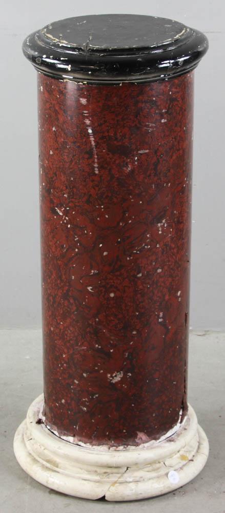 Red Faux Marble Pedestal with Wood Top (1 of 5)