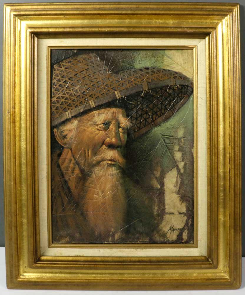 Maitre Signed, Asian Man, Oil on Masonite (1 of 5)